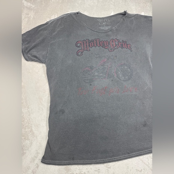 Vinyl Icons Motley Crue Too Fast For Love Motorcycle Heavily Distressed Shirt L - Picture 3 of 14